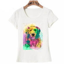 Load image into Gallery viewer, Image of a super-cute Golden Retriever t-shirt in the colorful Golden Retriever design