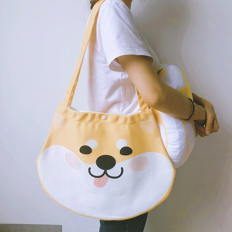 Goofy Face Shiba Inu Love Canvas Handbags
