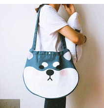 Load image into Gallery viewer, Goofy Face Shiba Inu Love Canvas Handbags-Accessories-Accessories, Bags, Dogs, Shiba Inu-Black and Tan-2