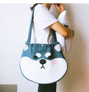 Goofy Face Shiba Inu Love Canvas Handbags-Accessories-Accessories, Bags, Dogs, Shiba Inu-Black and Tan-2