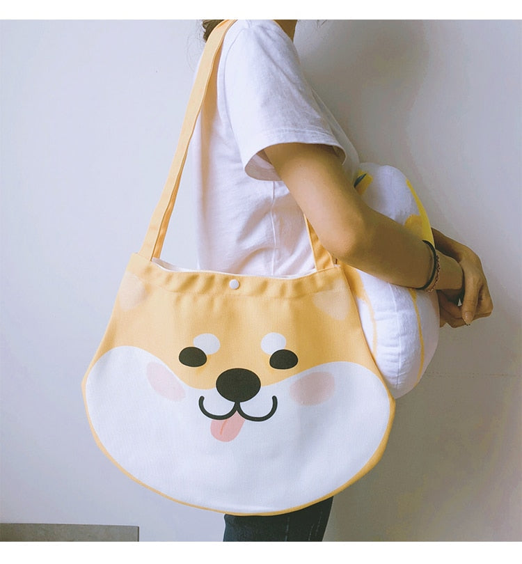 Goofy Face Shiba Inu Love Canvas Handbags-Accessories-Accessories, Bags, Dogs, Shiba Inu-Orange-Red-1