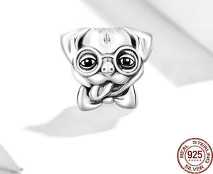 Goofy Pug Love Silver Charm BeadDog Themed Jewellery