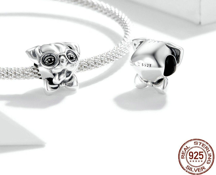 Goofy Pug Love Silver Charm BeadDog Themed Jewellery