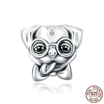 Goofy Pug Love Silver Charm BeadDog Themed Jewellery