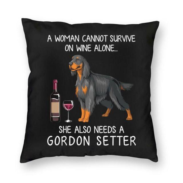 Wine and Gordon Setter Mom Love Cushion Cover-Home Decor-Cushion Cover, Dogs, Gordon Setter, Home Decor-Small-Gordon Setter-1