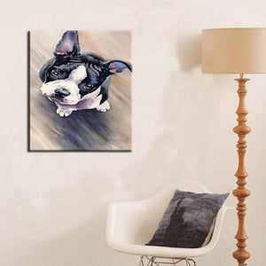 Hand Painted Curious Boston Terrier Canvas Art Oil PaintingHome Decor