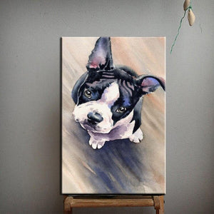 Hand Painted Curious Boston Terrier Canvas Art Oil PaintingHome DecorSmall