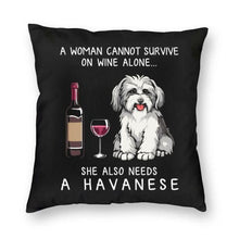 Load image into Gallery viewer, Wine and Havanese Mom Love Cushion Cover-Home Decor-Cushion Cover, Dogs, Havanese, Home Decor-Small-Havanese-1