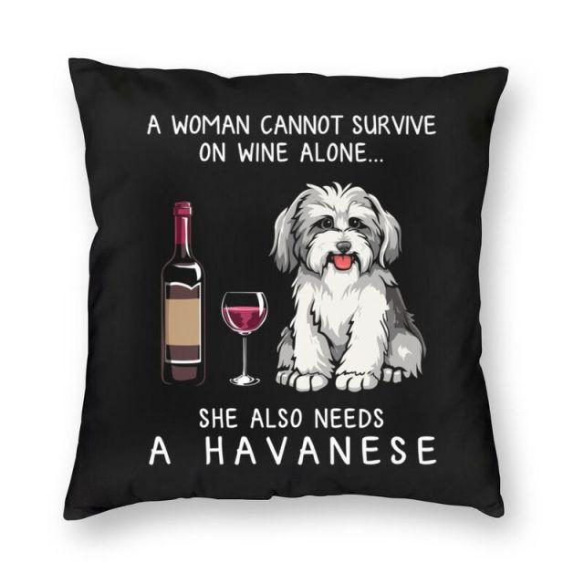 Wine and Havanese Mom Love Cushion Cover-Home Decor-Cushion Cover, Dogs, Havanese, Home Decor-Small-Havanese-1