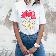 Load image into Gallery viewer, Heart Balloon Golden Retriever Women&#39;s T-Shirt-Apparel-Apparel, Dogs, Golden Retriever, T Shirt-Flying with only Red Balloons-S-2