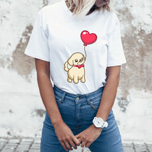 Load image into Gallery viewer, Heart Balloon Golden Retriever Women&#39;s T-Shirt-Apparel-Apparel, Dogs, Golden Retriever, T Shirt-Holding a Single Heart Balloon-S-4