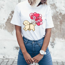 Load image into Gallery viewer, Heart Balloon Golden Retriever Women&#39;s T-Shirt-Apparel-Apparel, Dogs, Golden Retriever, T Shirt-Flying with Red Balloons and Love-S-1