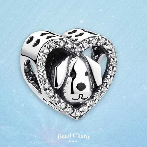 Heart-Shaped Beagle Silver Charm BeadDog Themed Jewellery
