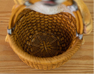 Close image of pug ornament in the most helpful Pug holding a basket design
