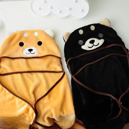 Husky and Akita / Shiba Inu Hooded Plush Cloak BlanketBlanket
