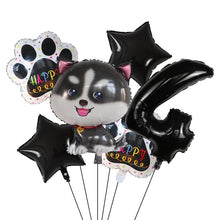 Load image into Gallery viewer, Image of siberian husky balloon party pack with 4 age balloon