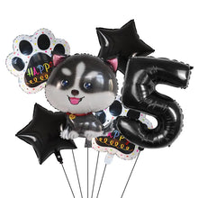 Load image into Gallery viewer, Image of siberian husky balloon party pack with 5 age balloon