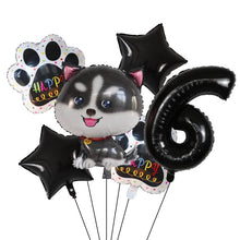 Load image into Gallery viewer, Image of siberian husky balloon party pack with 6 age balloon