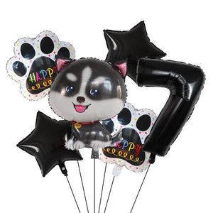 Image of siberian husky balloon party pack with 7 age balloon