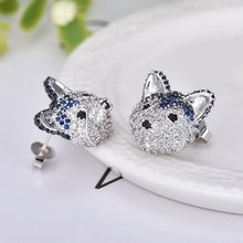 Load image into Gallery viewer, Image of Siberian Husky earrings in studded blue Husky design
