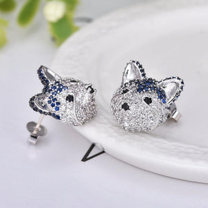 Image of Siberian Husky earrings in studded blue Husky design