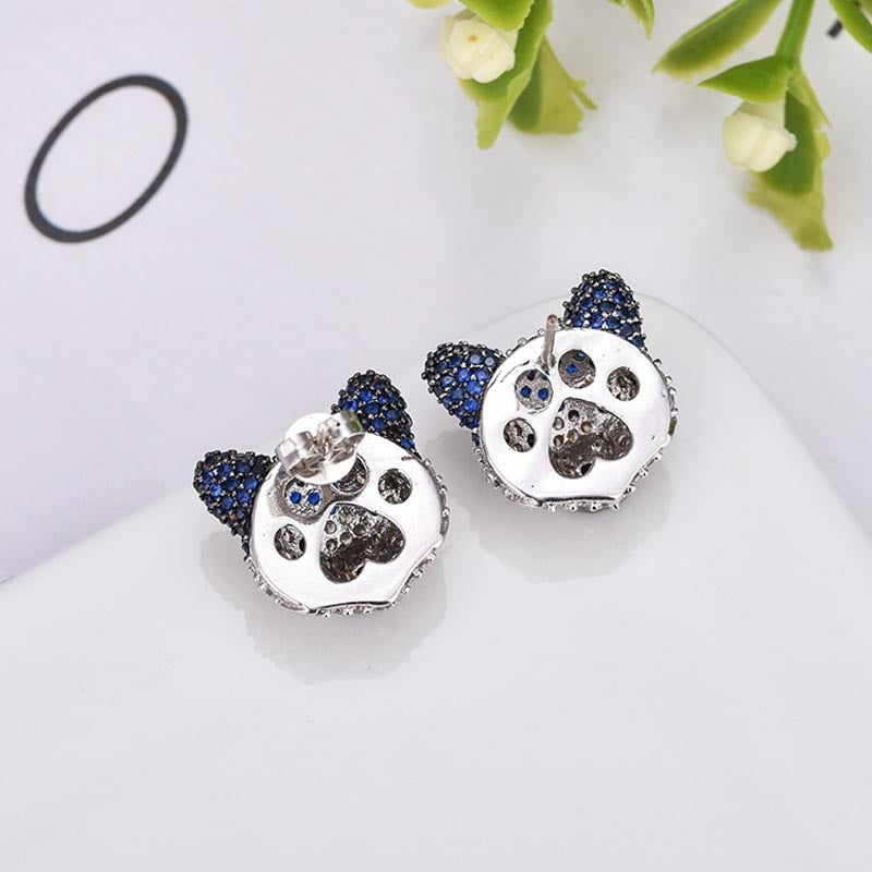 Studded Siberian Husky Love Silver Earrings