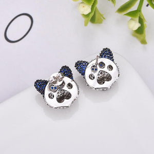 Back image of a super cute Husky earrings in studded blue Husky design