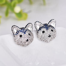 Load image into Gallery viewer, Image of super cute Husky earrings in studded blue Husky design
