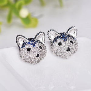 Image of super cute Husky earrings in studded blue Husky design