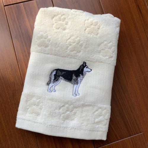 Husky Love Large Embroidered Cotton Towel - Series 1-Home Decor-Dogs, Home Decor, Siberian Husky, Towel-Husky-1