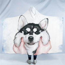 Load image into Gallery viewer, Husky Love Wearable Travel Blankets-Home Decor-Blankets, Dogs, Home Decor, Siberian Husky-Husky - Cheeks Pull-Sherpa Fleece - Large-2