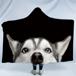Husky Love Wearable Travel Blankets-Home Decor-Blankets, Dogs, Home Decor, Siberian Husky-Husky - Peeping-Sherpa Fleece - Large-1