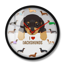 Load image into Gallery viewer, Image of a metal frame i heart dachshund clock
