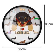 Load image into Gallery viewer, Image of a metal frame i heart dachshund clock size