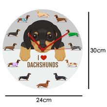 Load image into Gallery viewer, Image of a no frame i heart dachshund clock size