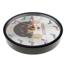 Load image into Gallery viewer, Image of i heart dachshund wall clock sideimage