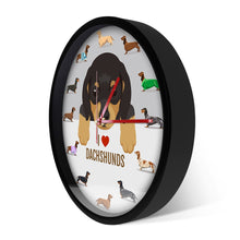 Load image into Gallery viewer, Image of i heart dachshund wall clock side image