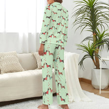 Load image into Gallery viewer, image of a woman wearing a green pajamas set for women - pink pajamas set for women - dachshund pajamas set - back view