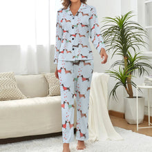 Load image into Gallery viewer, image of a dachshund pajamas set for women - blue pajamas set for women