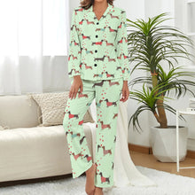Load image into Gallery viewer, image of a woman wearing a green pajamas set for women - pink pajamas set for women - dachshund pajamas set 
