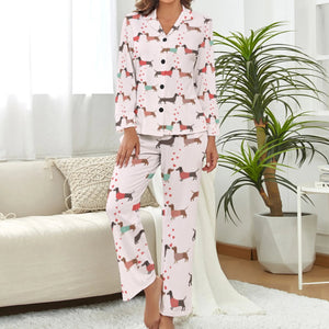 image of a dachshund pajamas set for women - pink pajamas set for women