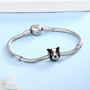 Image of a boston terrier charm made with 925 sterling silver