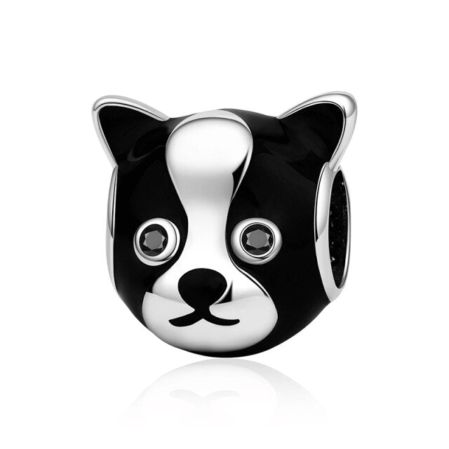 Image of an adorable boston terrier charm made with 925 sterling silver
