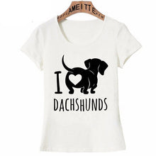 Load image into Gallery viewer, I Love Dachshunds Womens T Shirt-Apparel-Apparel, Dachshund, Dogs, Shirt, T Shirt, Z1-S-White-1