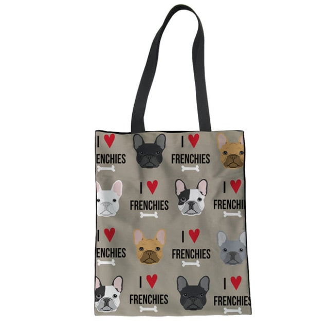 I Love Frenchies Canvas Tote Handbags-Accessories-Accessories, Bags, Dogs, French Bulldog-I Love Frenchies-L-1