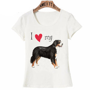 I Love My Bernese Mountain Dog Womens T Shirt-Apparel-Apparel, Bernese Mountain Dog, Dogs, T Shirt, Z1-2