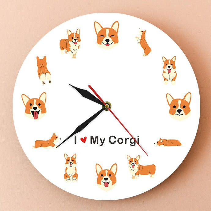 I Love My Corgi Wall Clock-Home Decor-Corgi, Dogs, Home Decor, Wall Clock-No Frame-1