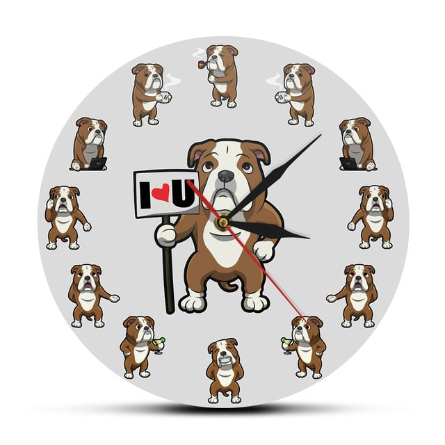 I Love My English Bulldog Wall Clock-Home Decor-Dogs, English Bulldog, Home Decor, Wall Clock-No Frame-1