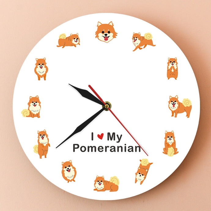 I Love My Orange Pomeranian Wall Clock-Home Decor-Dogs, Home Decor, Pomeranian, Wall Clock-No Frame-1