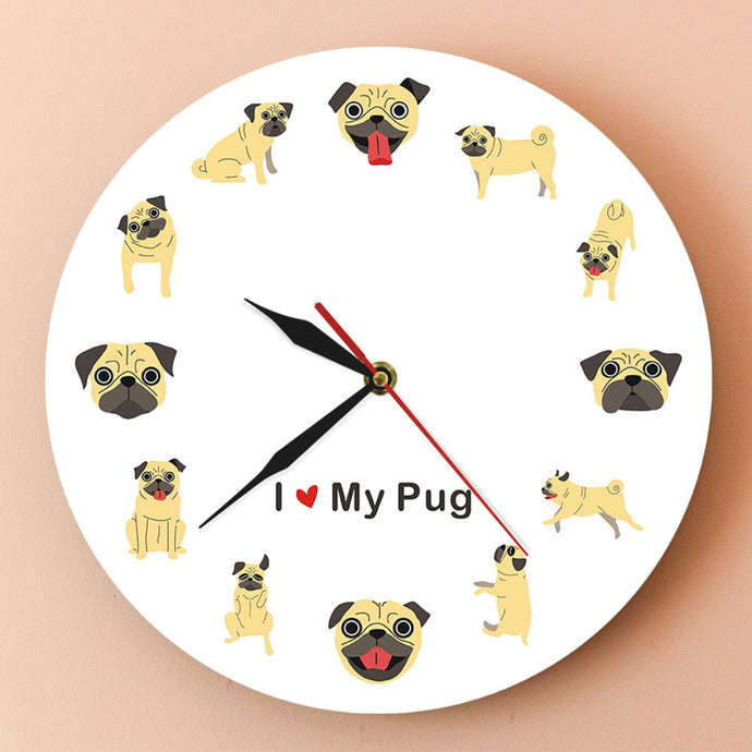 I Love My Pug Wall Clock-Home Decor-Dogs, Home Decor, Pug, Wall Clock-No Frame-1